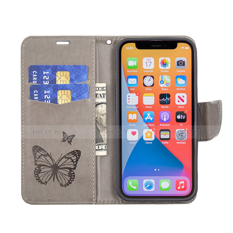 Custodia Portafoglio In Pelle Farfalla Cover con Supporto L09 per Apple iPhone 13 Pro Grigio Scuro
