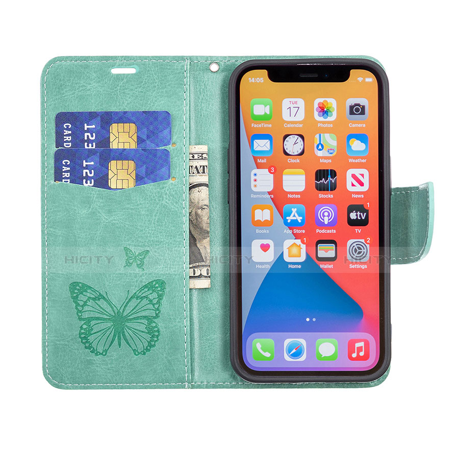 Custodia Portafoglio In Pelle Farfalla Cover con Supporto L09 per Apple iPhone 13 Pro Max Verde