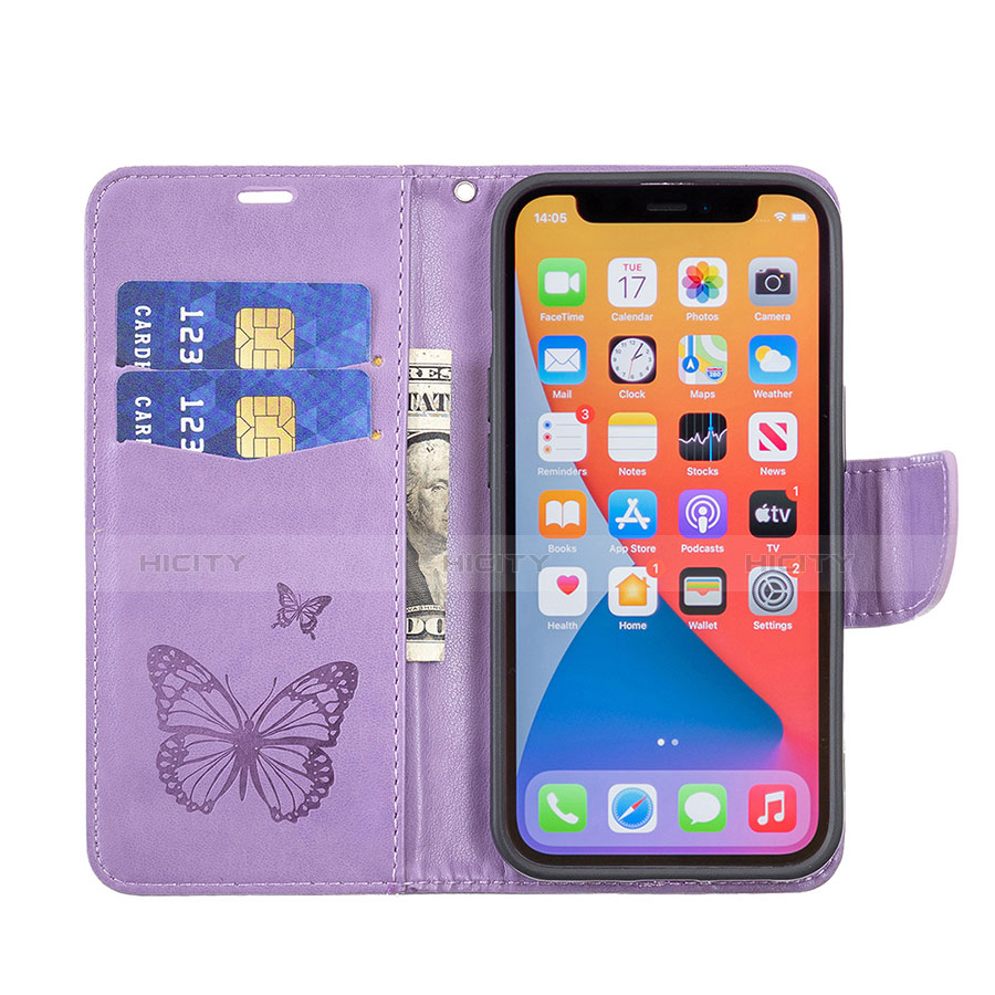 Custodia Portafoglio In Pelle Farfalla Cover con Supporto L09 per Apple iPhone 13 Pro Max Viola
