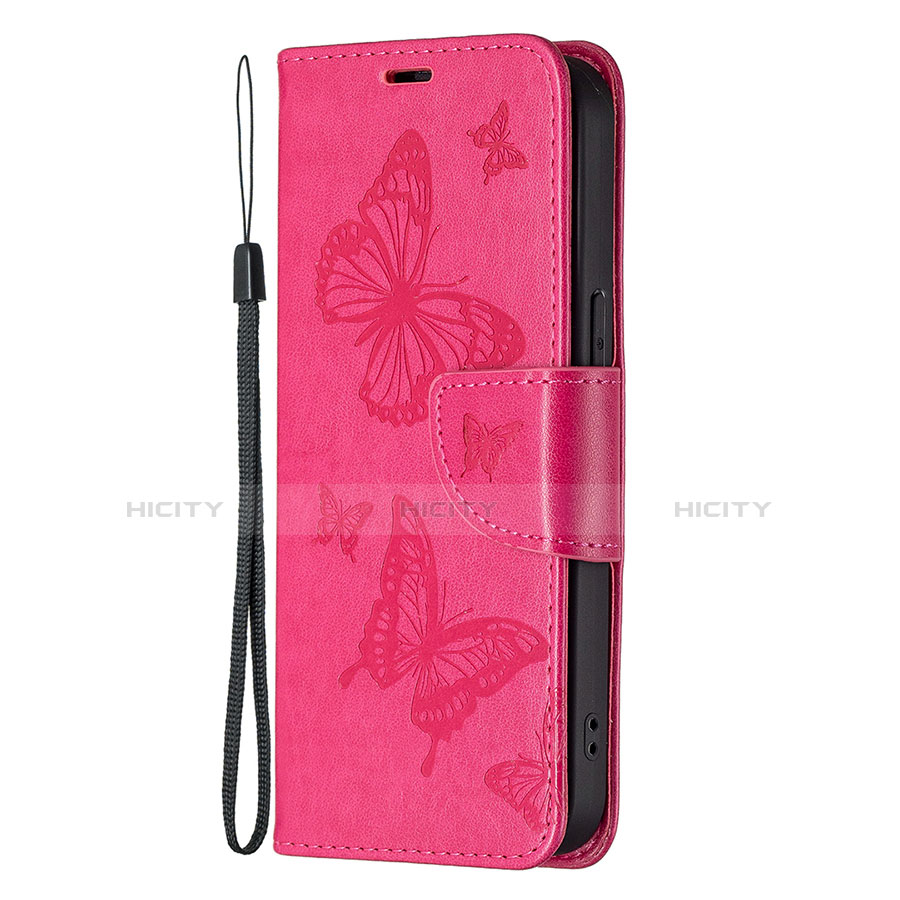 Custodia Portafoglio In Pelle Farfalla Cover con Supporto L09 per Apple iPhone 13 Pro Rosa Caldo