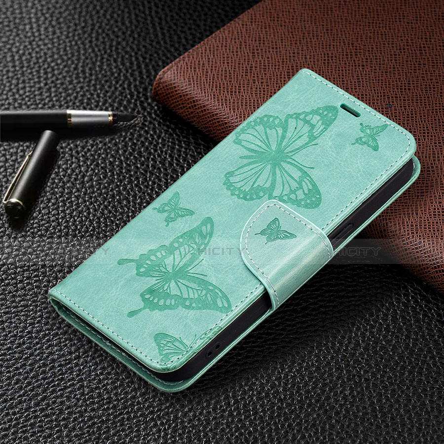 Custodia Portafoglio In Pelle Farfalla Cover con Supporto L09 per Apple iPhone 13 Pro Verde