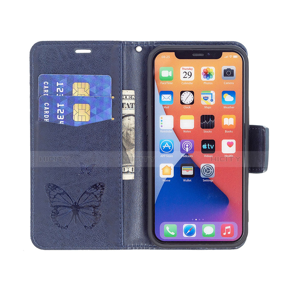 Custodia Portafoglio In Pelle Farfalla Cover con Supporto L09 per Apple iPhone 14 Plus Blu