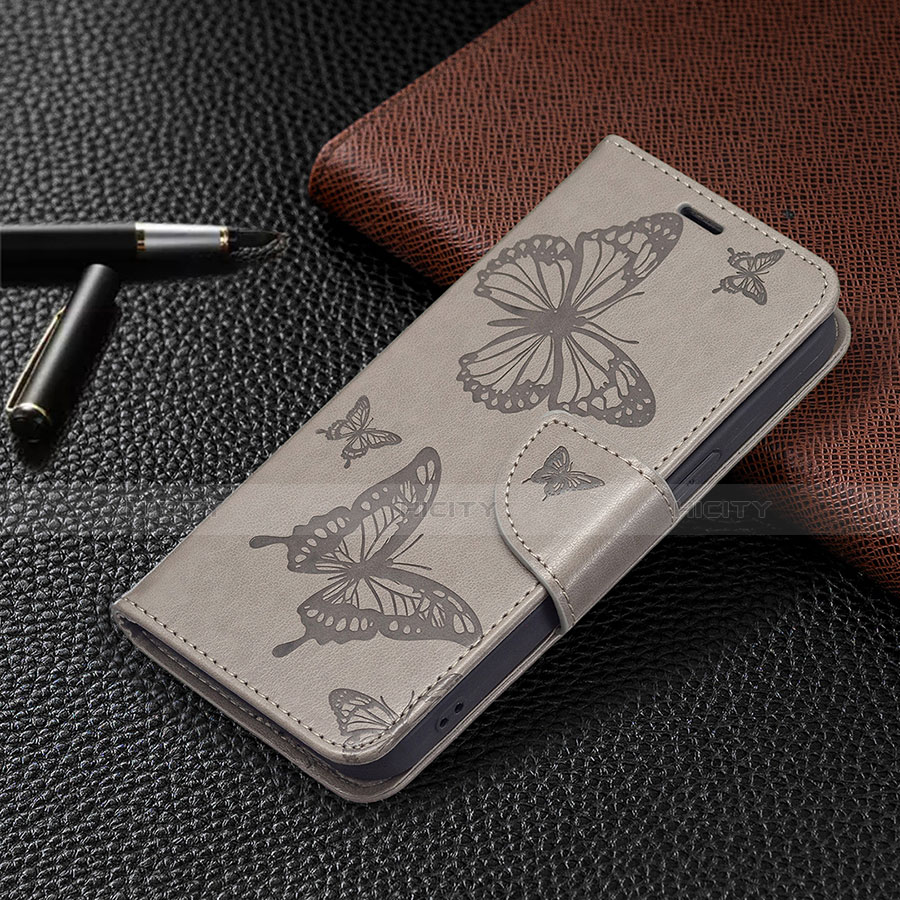 Custodia Portafoglio In Pelle Farfalla Cover con Supporto L09 per Apple iPhone 14 Plus Grigio