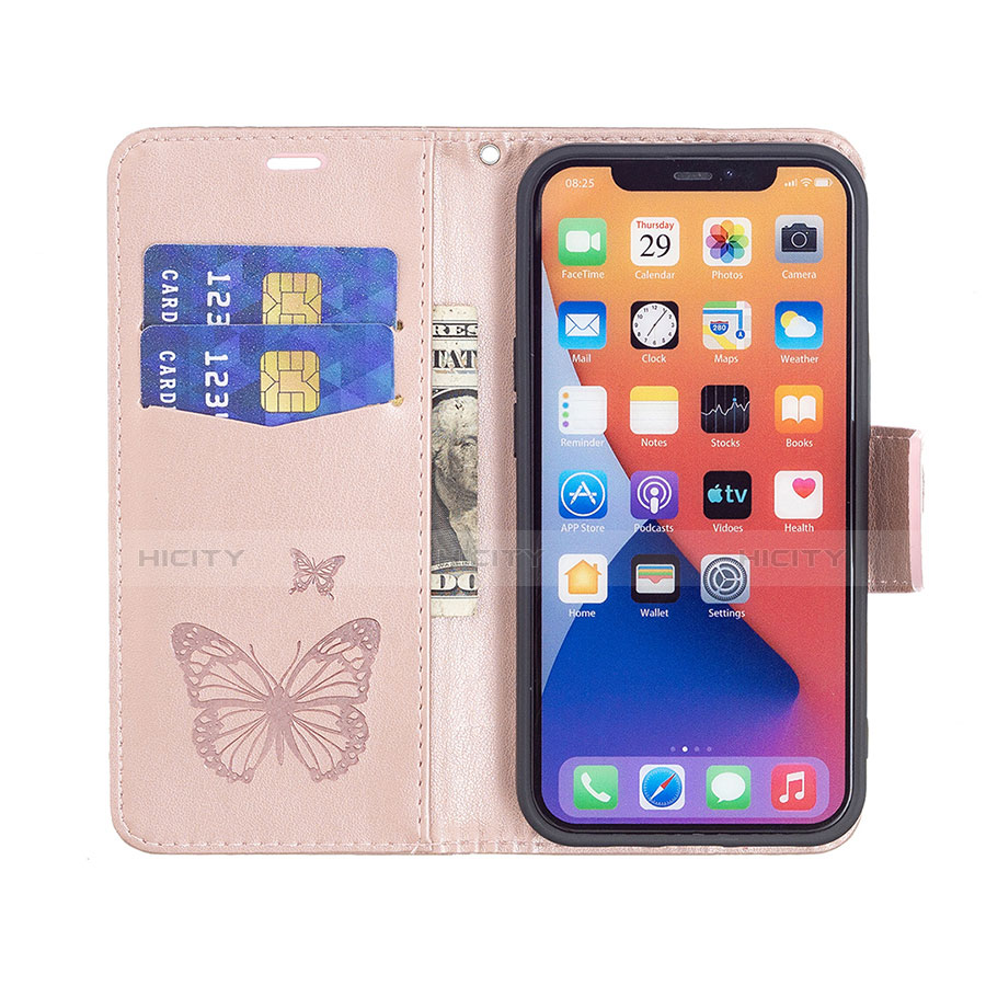 Custodia Portafoglio In Pelle Farfalla Cover con Supporto L09 per Apple iPhone 14 Plus Rosa