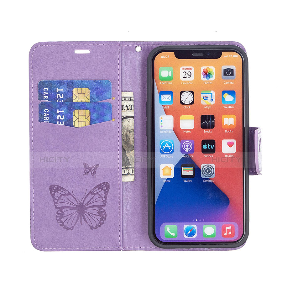 Custodia Portafoglio In Pelle Farfalla Cover con Supporto L09 per Apple iPhone 14 Plus Viola
