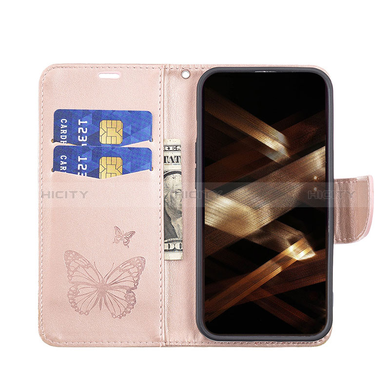 Custodia Portafoglio In Pelle Farfalla Cover con Supporto L09 per Apple iPhone 14 Pro Max Rosa