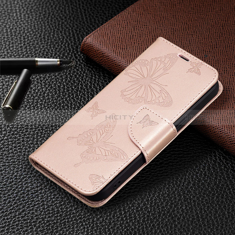 Custodia Portafoglio In Pelle Farfalla Cover con Supporto L09 per Apple iPhone 14 Pro Max Rosa
