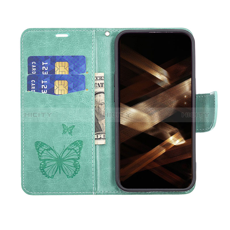 Custodia Portafoglio In Pelle Farfalla Cover con Supporto L09 per Apple iPhone 14 Pro Max Verde