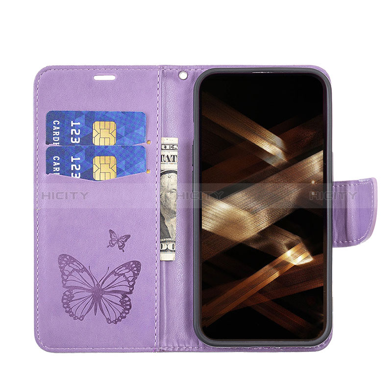 Custodia Portafoglio In Pelle Farfalla Cover con Supporto L09 per Apple iPhone 14 Pro Viola