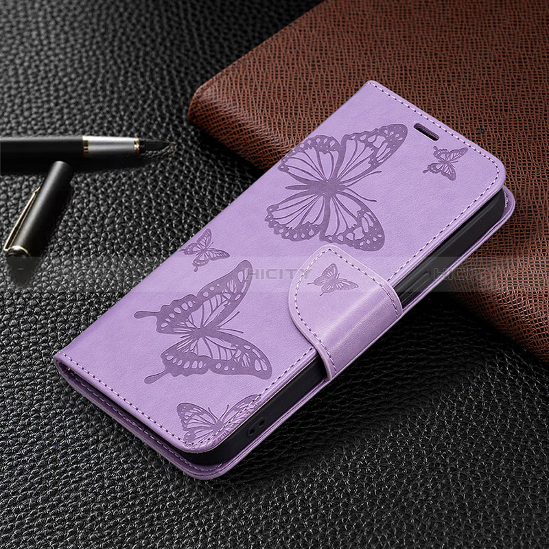 Custodia Portafoglio In Pelle Farfalla Cover con Supporto L09 per Apple iPhone 14 Pro Viola