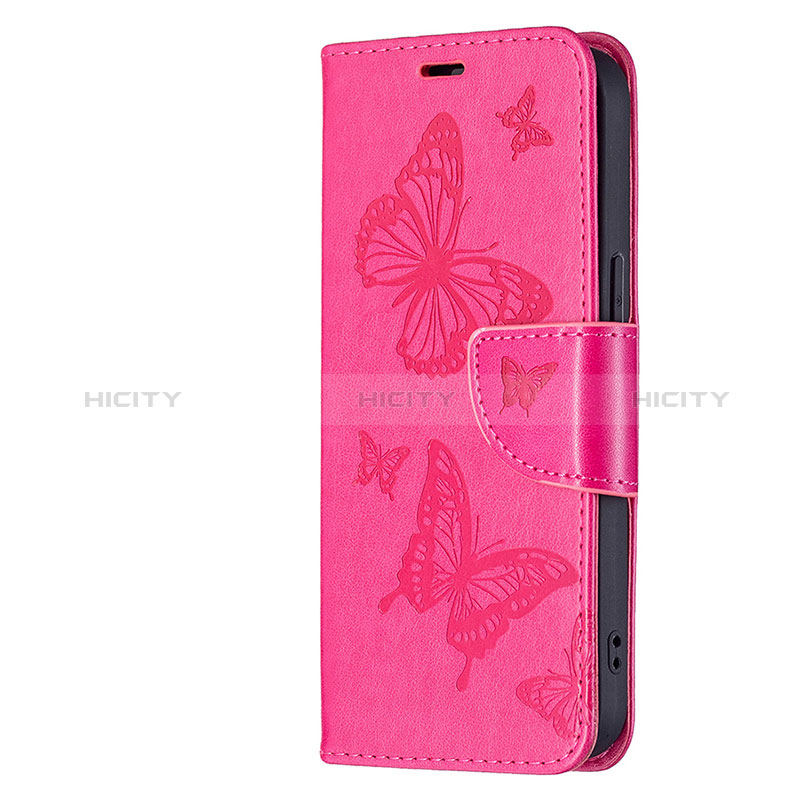 Custodia Portafoglio In Pelle Farfalla Cover con Supporto L09 per Apple iPhone 15 Plus Rosa Caldo