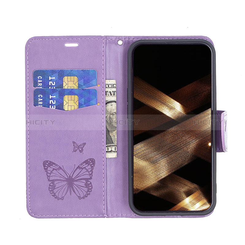 Custodia Portafoglio In Pelle Farfalla Cover con Supporto L09 per Apple iPhone 15 Plus Viola