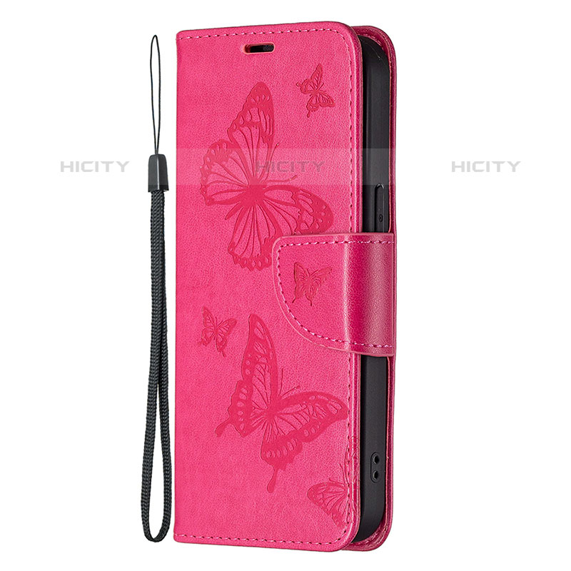 Custodia Portafoglio In Pelle Farfalla Cover con Supporto L09 per Apple iPhone 15 Pro Rosa Caldo