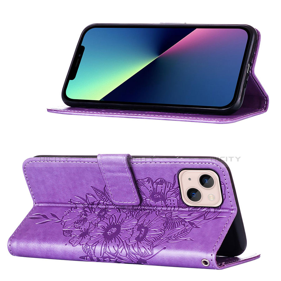 Custodia Portafoglio In Pelle Farfalla Cover con Supporto L10 per Apple iPhone 13 Mini Lavanda