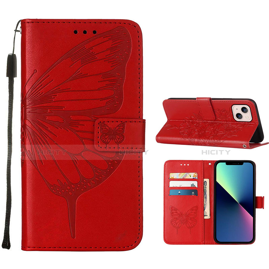 Custodia Portafoglio In Pelle Farfalla Cover con Supporto L10 per Apple iPhone 13 Mini Rosso