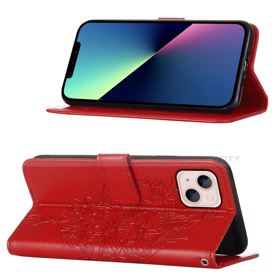 Custodia Portafoglio In Pelle Farfalla Cover con Supporto L10 per Apple iPhone 13 Mini Rosso