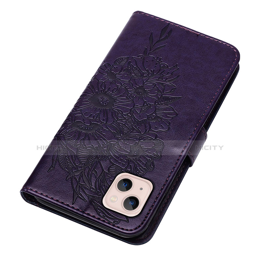 Custodia Portafoglio In Pelle Farfalla Cover con Supporto L10 per Apple iPhone 13 Mini Viola
