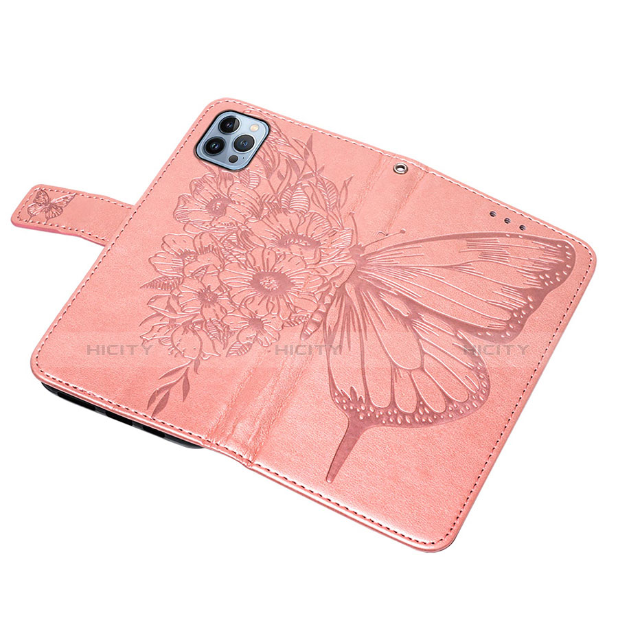Custodia Portafoglio In Pelle Farfalla Cover con Supporto L10 per Apple iPhone 13 Pro Max Oro Rosa