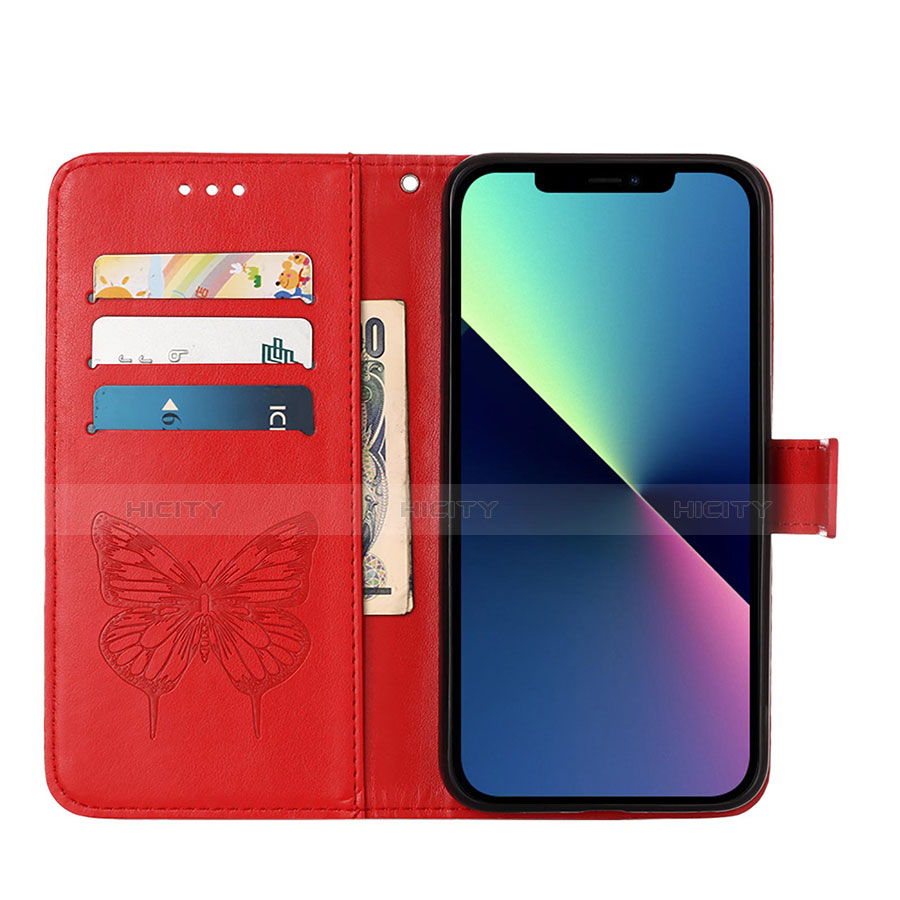 Custodia Portafoglio In Pelle Farfalla Cover con Supporto L10 per Apple iPhone 13 Pro Max Rosso