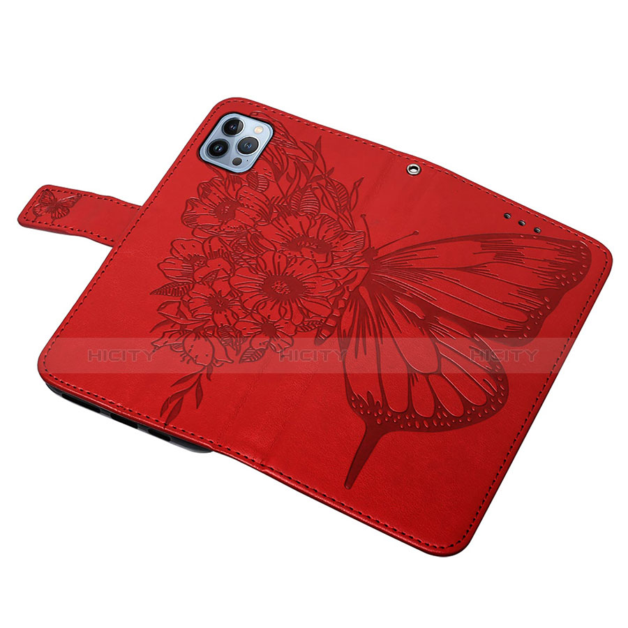 Custodia Portafoglio In Pelle Farfalla Cover con Supporto L10 per Apple iPhone 13 Pro Rosso