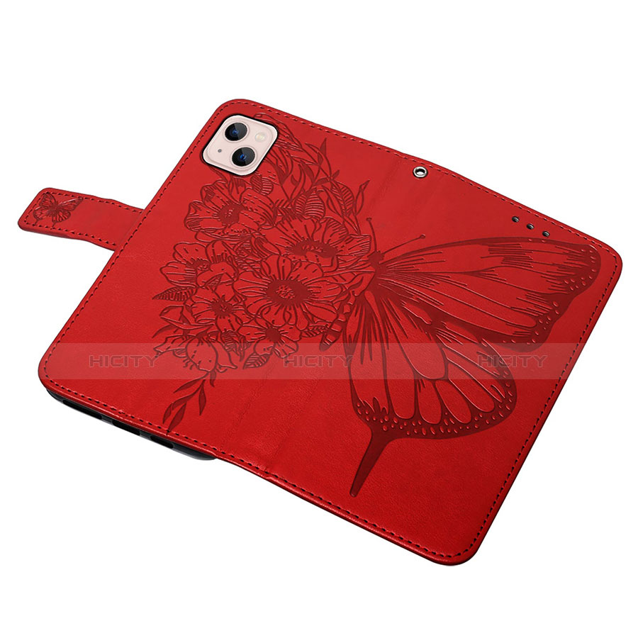 Custodia Portafoglio In Pelle Farfalla Cover con Supporto L10 per Apple iPhone 13 Rosso