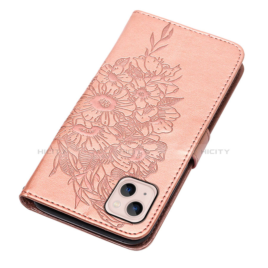 Custodia Portafoglio In Pelle Farfalla Cover con Supporto L10 per Apple iPhone 14 Plus Oro Rosa