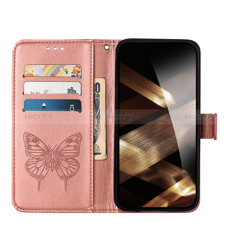Custodia Portafoglio In Pelle Farfalla Cover con Supporto L10 per Apple iPhone 15 Oro Rosa