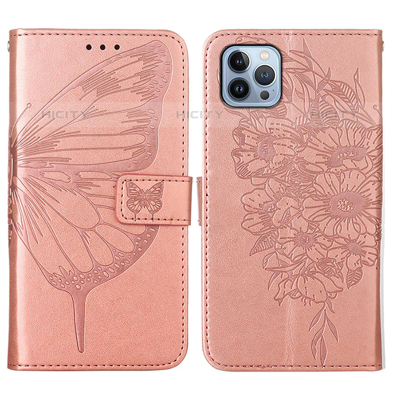 Custodia Portafoglio In Pelle Farfalla Cover con Supporto L10 per Apple iPhone 15 Pro Max Oro Rosa