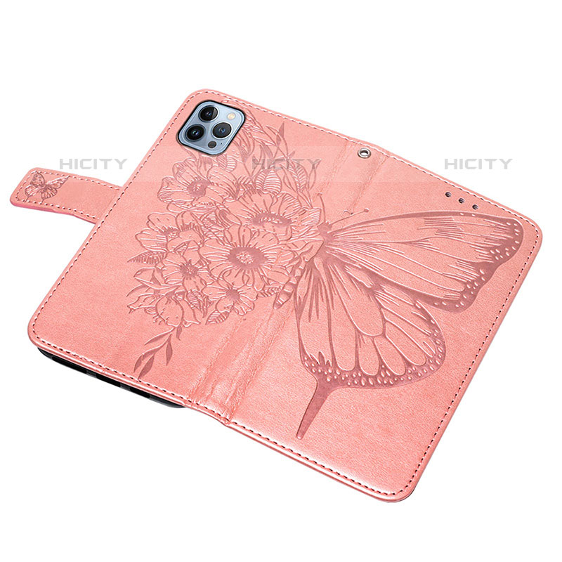 Custodia Portafoglio In Pelle Farfalla Cover con Supporto L10 per Apple iPhone 15 Pro Max Oro Rosa