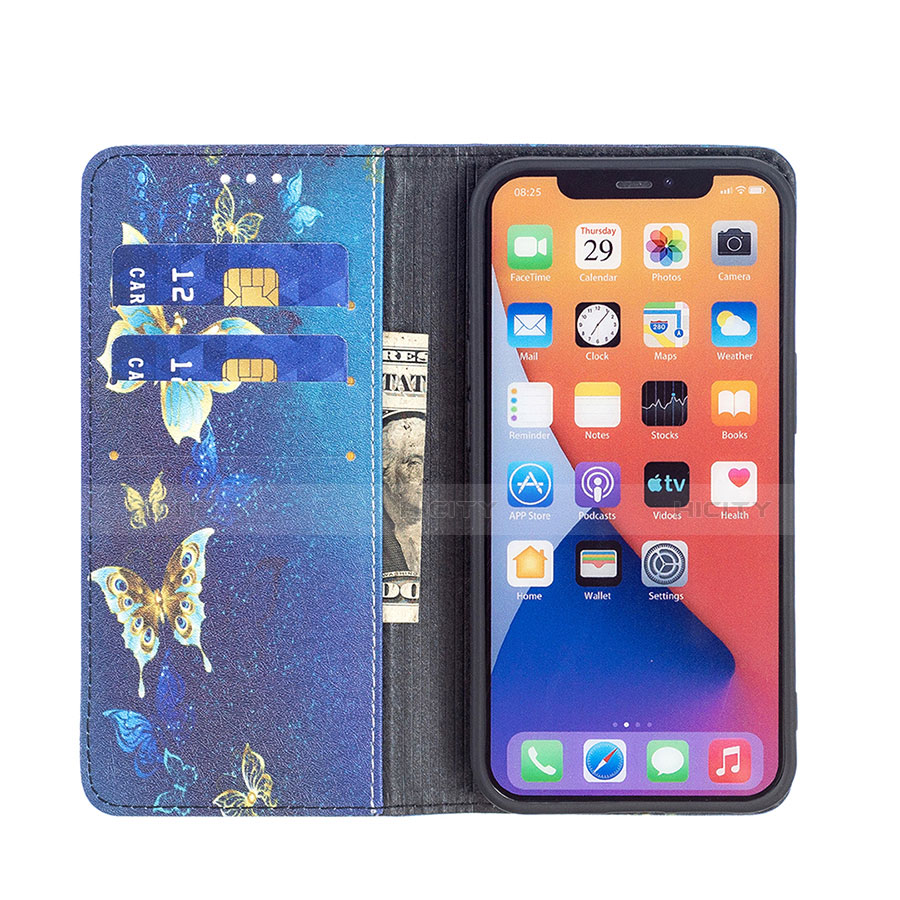 Custodia Portafoglio In Pelle Farfalla Cover con Supporto per Apple iPhone 13 Blu