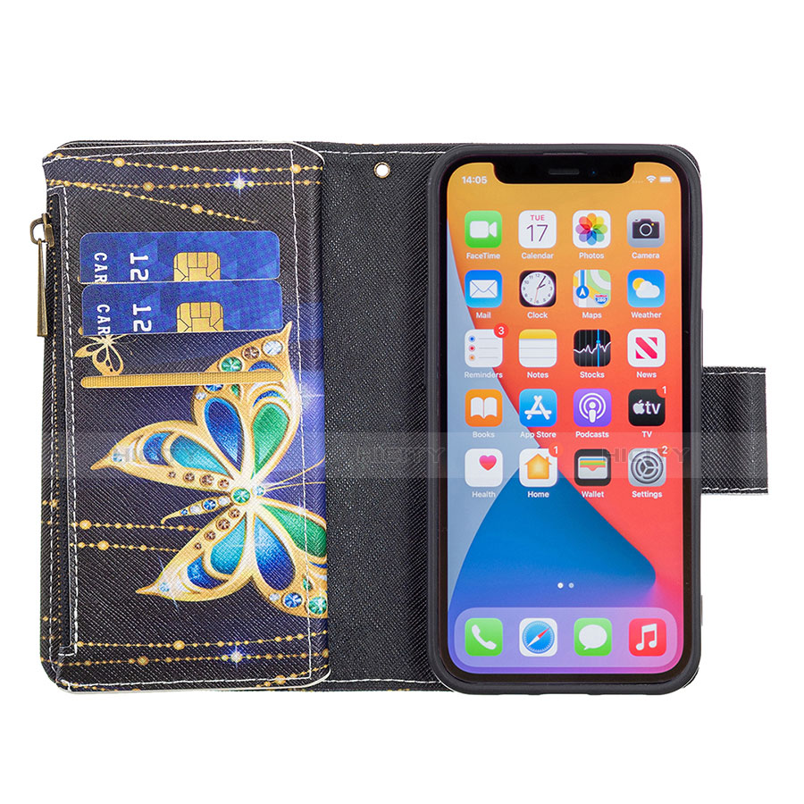 Custodia Portafoglio In Pelle Farfalla Cover con Supporto per Apple iPhone 13 Pro Max Multicolore