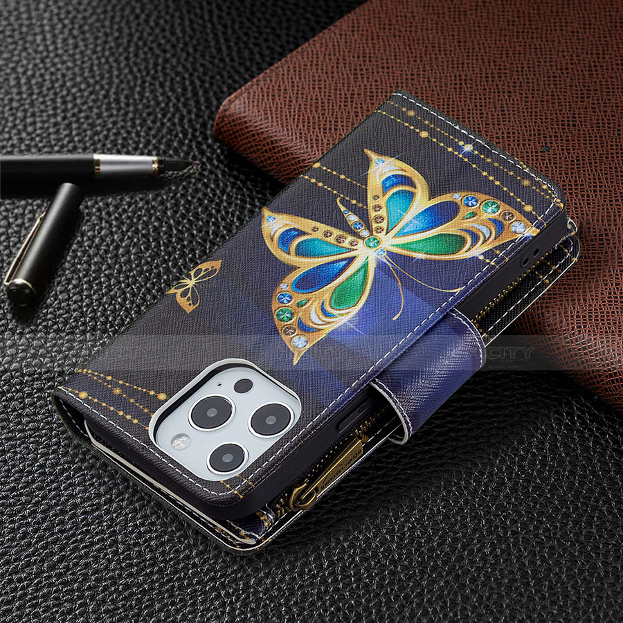 Custodia Portafoglio In Pelle Farfalla Cover con Supporto per Apple iPhone 13 Pro Max Multicolore