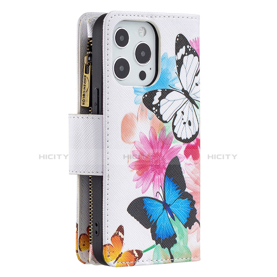 Custodia Portafoglio In Pelle Farfalla Cover con Supporto per Apple iPhone 13 Pro Rosa