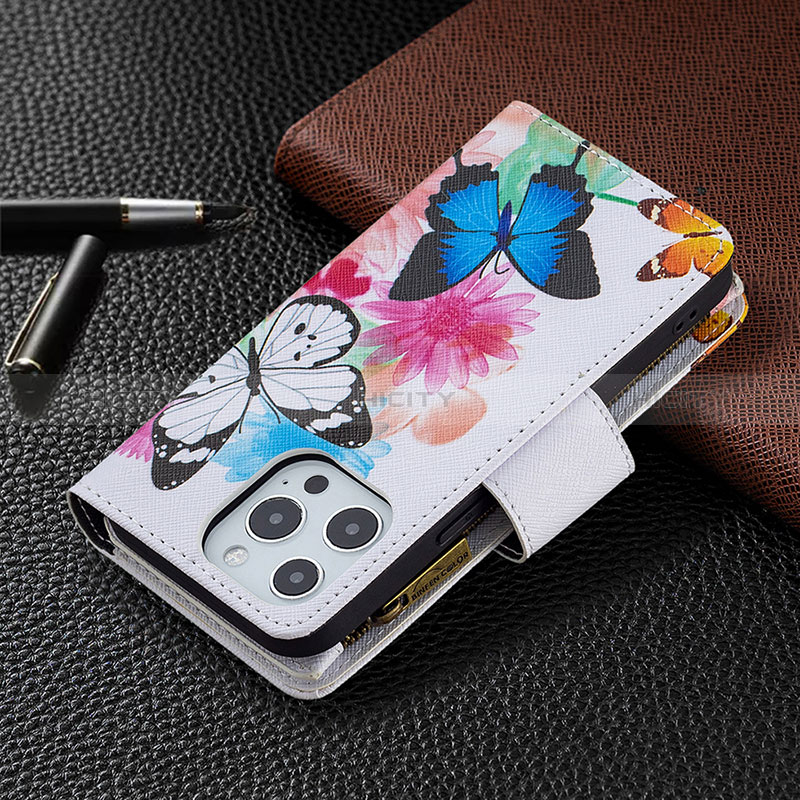 Custodia Portafoglio In Pelle Farfalla Cover con Supporto per Apple iPhone 14 Pro Max Rosa