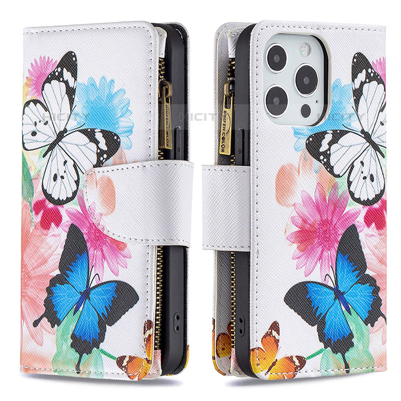 Custodia Portafoglio In Pelle Farfalla Cover con Supporto per Apple iPhone 15 Pro Rosa