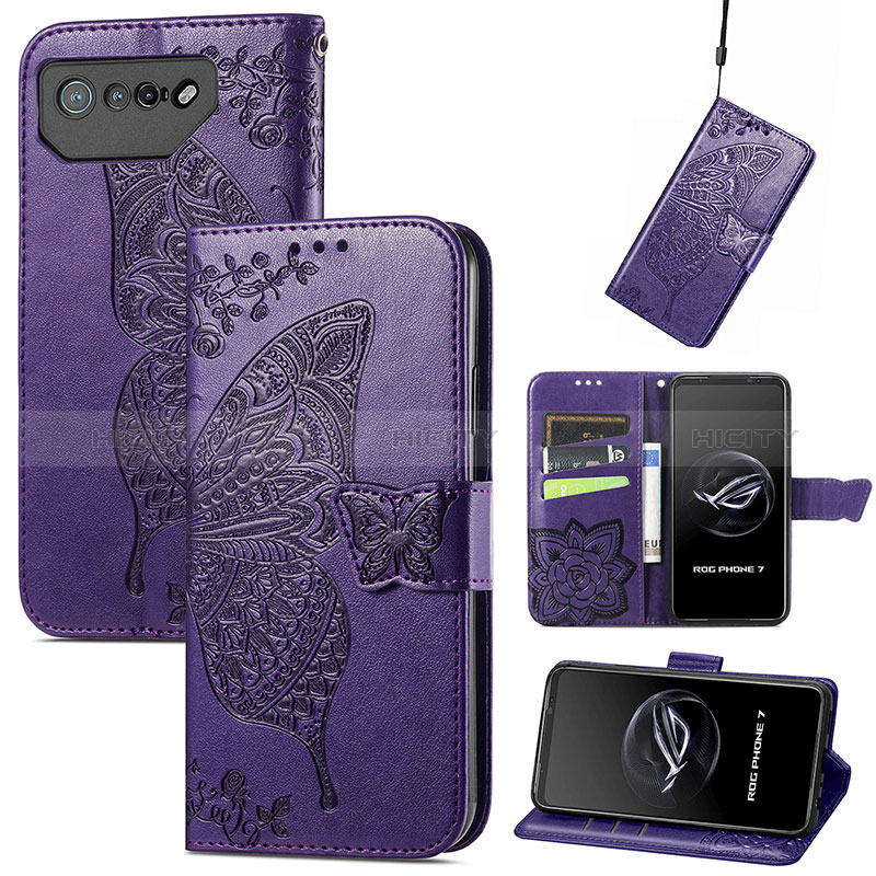 Custodia Portafoglio In Pelle Farfalla Cover con Supporto per Asus ROG Phone 7 Pro