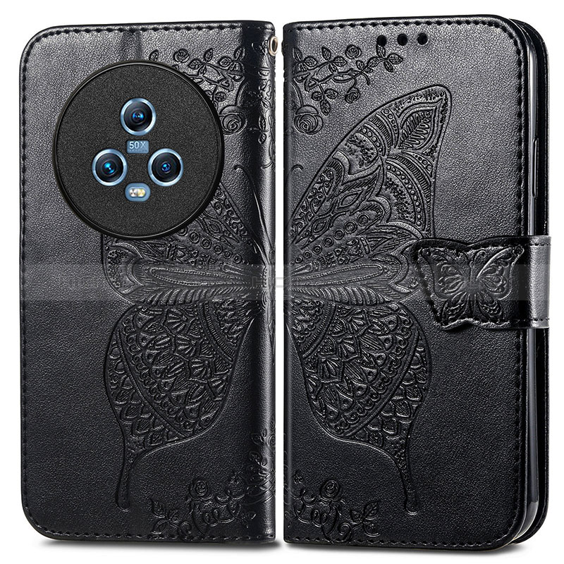 Custodia Portafoglio In Pelle Farfalla Cover con Supporto per Huawei Honor Magic5 5G Nero