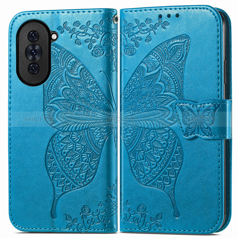 Custodia Portafoglio In Pelle Farfalla Cover con Supporto per Huawei Nova 10 Pro Blu