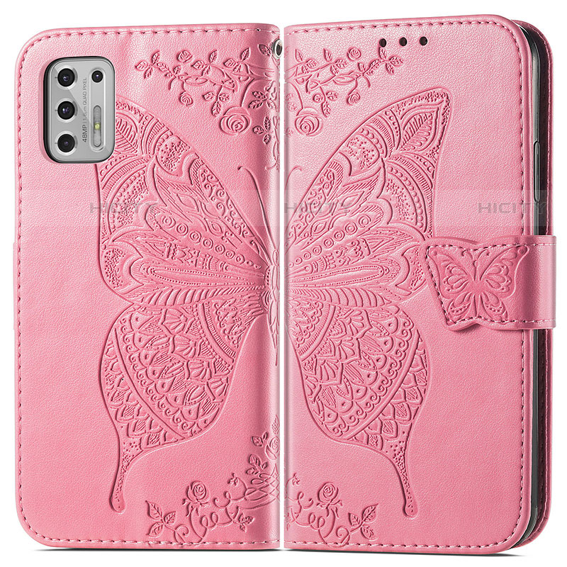 Custodia Portafoglio In Pelle Farfalla Cover con Supporto per Motorola Moto G Stylus (2021) Rosa Caldo