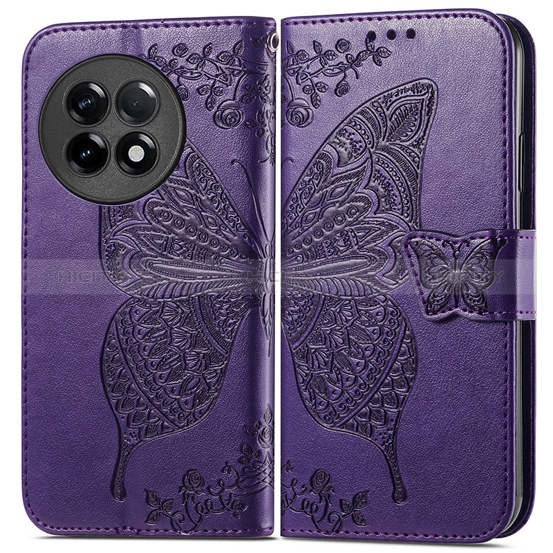 Custodia Portafoglio In Pelle Farfalla Cover con Supporto per OnePlus Ace 2 5G Viola