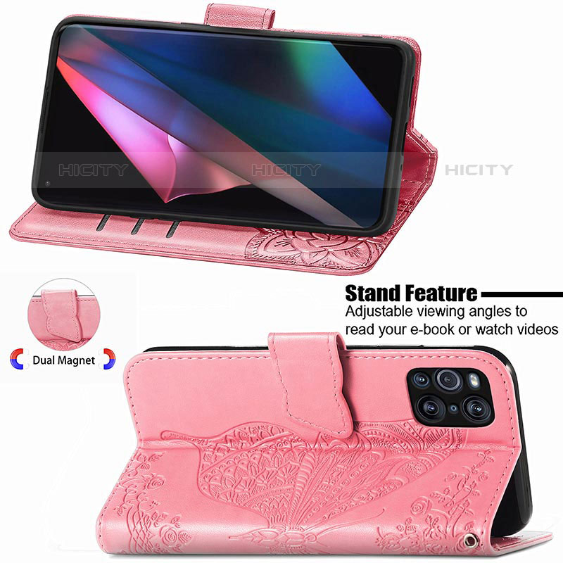 Custodia Portafoglio In Pelle Farfalla Cover con Supporto per Oppo Find X3 Pro 5G