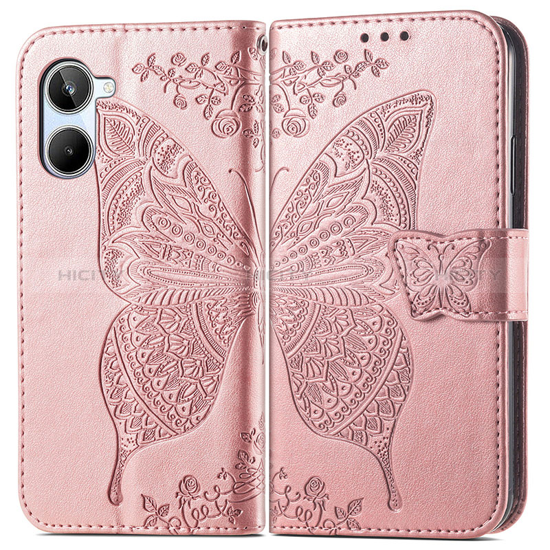 Custodia Portafoglio In Pelle Farfalla Cover con Supporto per Realme 10 Pro 5G Oro Rosa