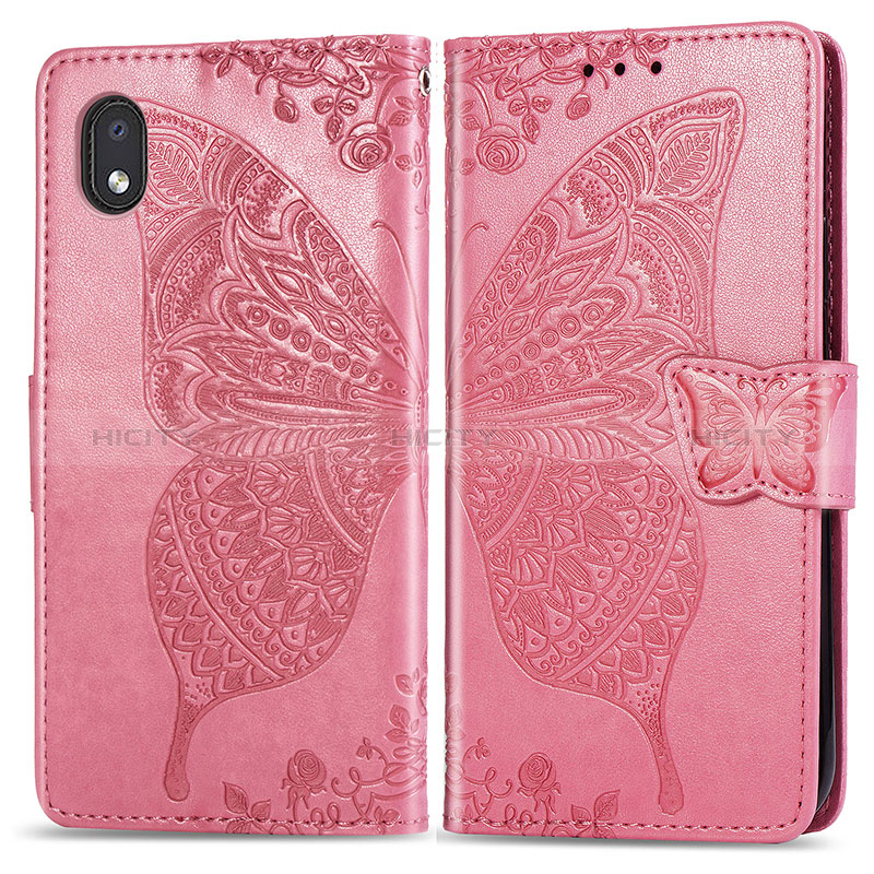Custodia Portafoglio In Pelle Farfalla Cover con Supporto per Samsung Galaxy A01 Core Rosa Caldo