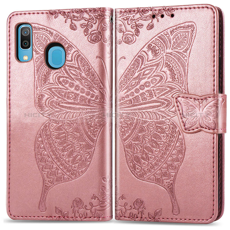 Custodia Portafoglio In Pelle Farfalla Cover con Supporto per Samsung Galaxy A30 Rosa