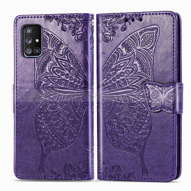 Custodia Portafoglio In Pelle Farfalla Cover con Supporto per Samsung Galaxy A51 5G Viola