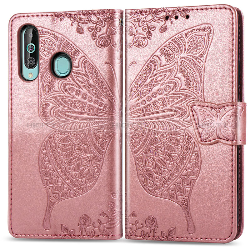 Custodia Portafoglio In Pelle Farfalla Cover con Supporto per Samsung Galaxy A60 Rosa