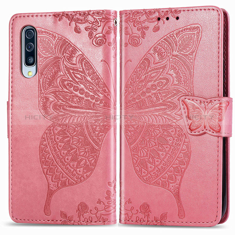 Custodia Portafoglio In Pelle Farfalla Cover con Supporto per Samsung Galaxy A90 5G Rosa Caldo