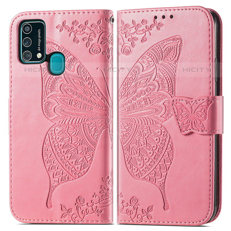 Custodia Portafoglio In Pelle Farfalla Cover con Supporto per Samsung Galaxy F41 Rosa Caldo