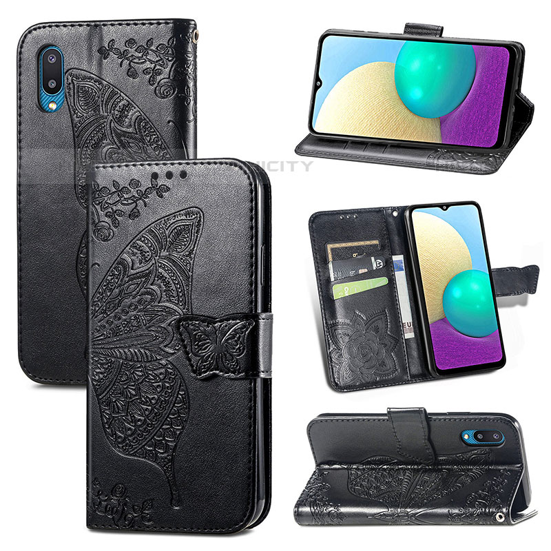 Custodia Portafoglio In Pelle Farfalla Cover con Supporto per Samsung Galaxy M02