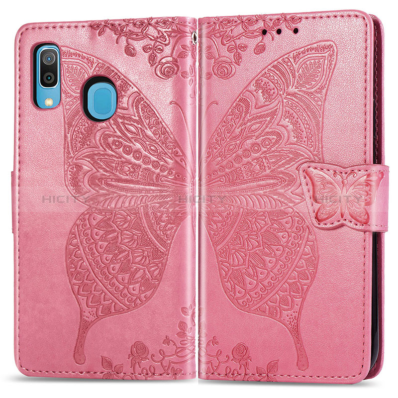 Custodia Portafoglio In Pelle Farfalla Cover con Supporto per Samsung Galaxy M10S Rosa Caldo